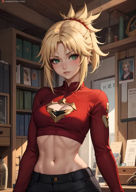 Beautiful, Masterpiece, Best Quality, extremely detailed face, perfect  lighting, mordred \(fate\), a 1girl, 独奏, Green eyes, thi...