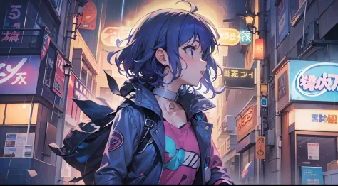 anime girl walking down street in rain at night,, in the art style of 8 0 s anime, the anime girl is running, ' ramona flowers '...