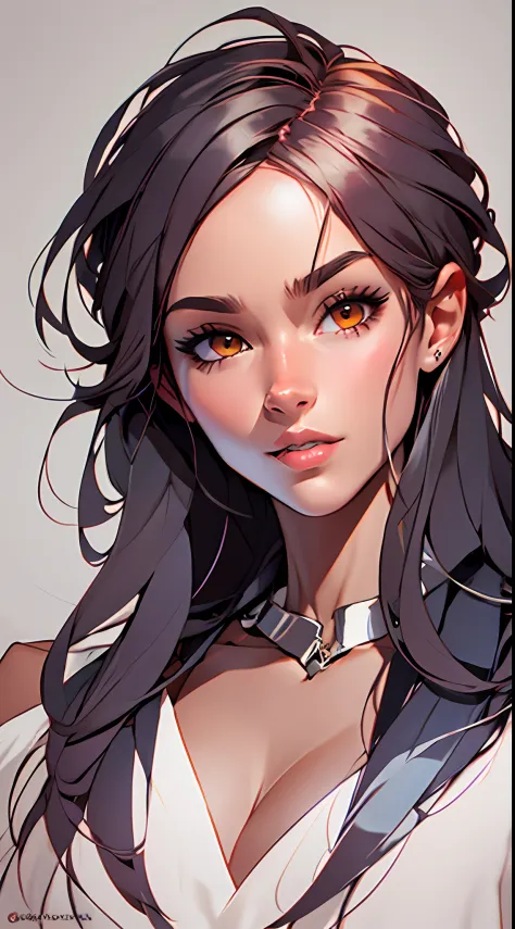 bela personagem feminina estilizada no estilo anime 2d, com cabelos pretos e com pontas vermelhas.