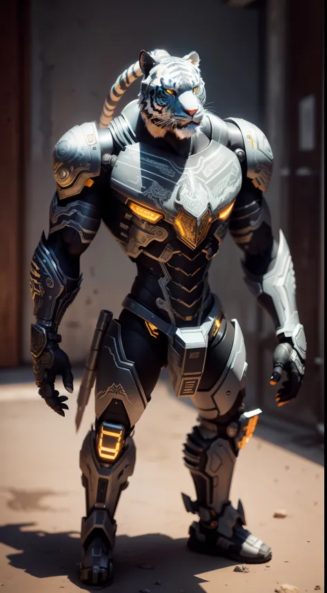 Metal tiger, full entire body (Cyborg:1:1),  | Wire Details]:1.3), (intricate detailed), HDR, (intricate detailed, hyper detailed:1.2), Cinematography,