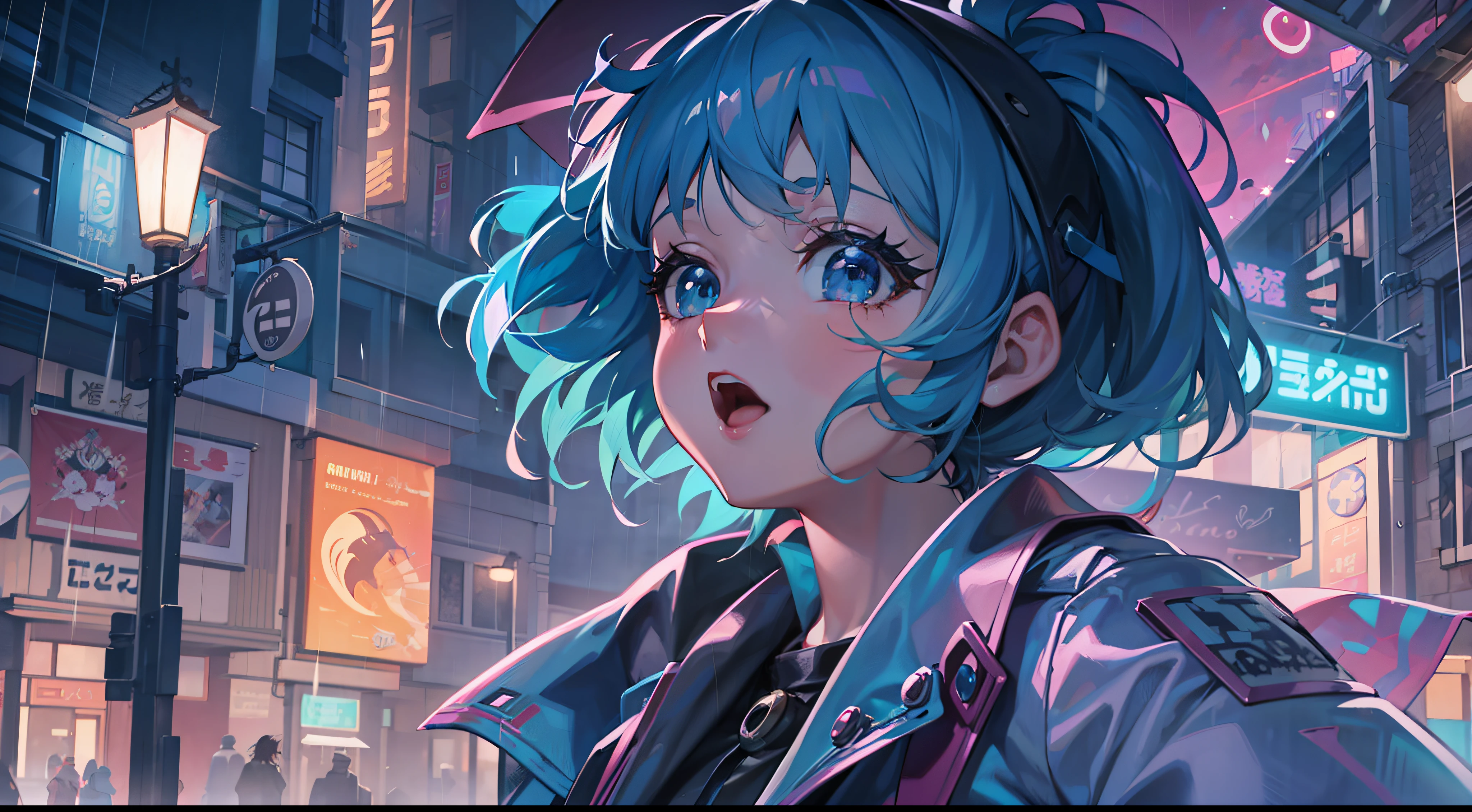 Anime girl walking down street in rain at night,, in the art style of 8 0 s anime, the anime girl is running, ' ramona flowers ', cosmic girl, style of anime4 K, 8 0 s anime art style, Praise Artstyle, official fanart, Anime style illustration