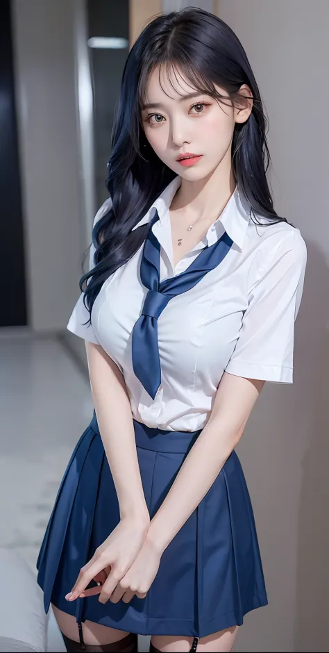 Korean School Uniform, White and Blue Summer School Uniform Shirt ...