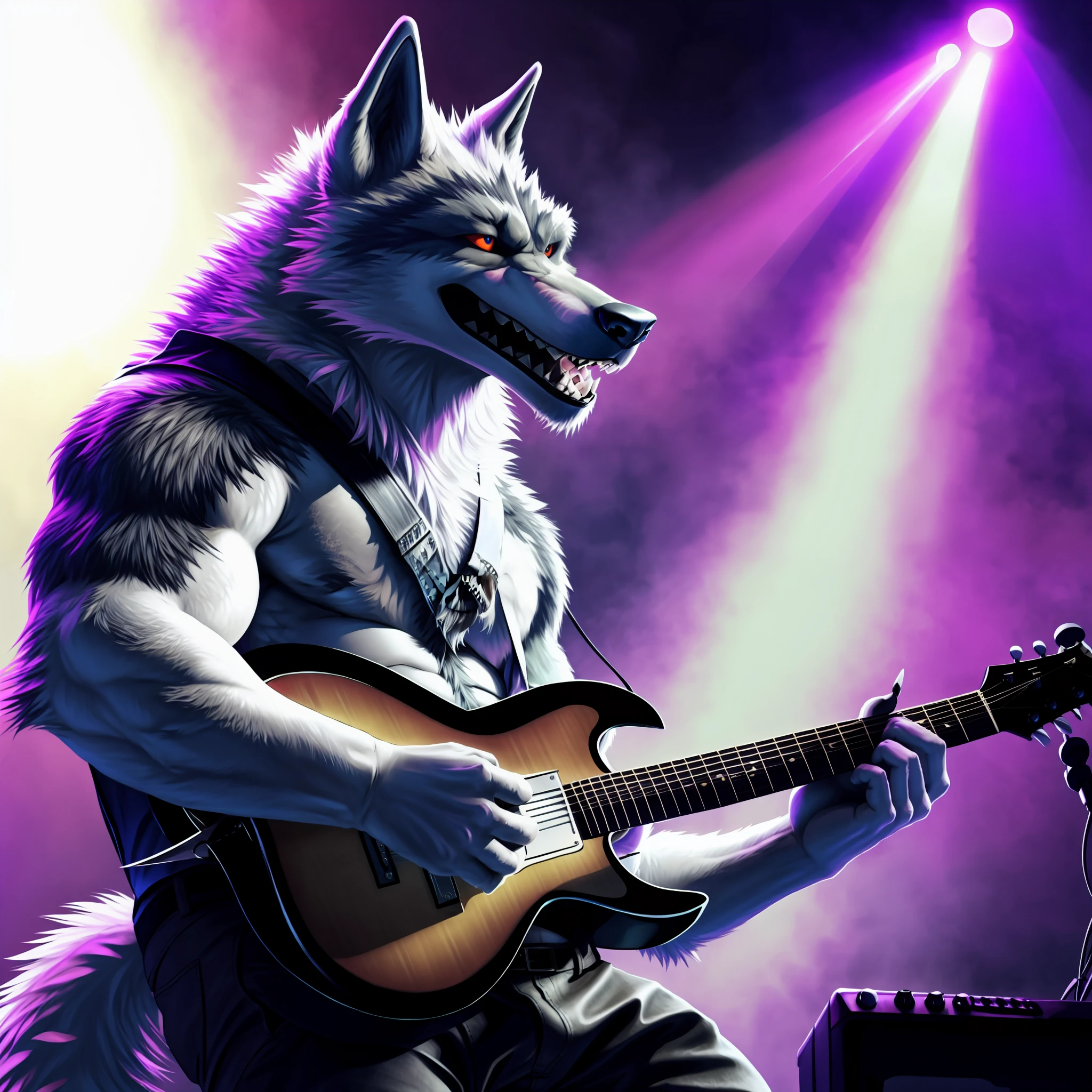 Death wolf playing a guitar and singing a song bones - imagine dragons