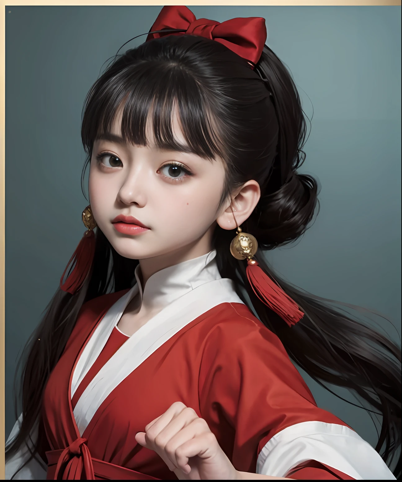 Close-up of a woman in a red dress with a ponytail, Beautiful character painting, Palace ， A girl in Hanfu, made with anime painter studio, Guviz-style artwork, inspired by Du Qiong, drawn in anime painter studio, inspired by Li Mei-shu, Inspired by Qiu Ying, inspired by Zhang Yan, Chinese girl