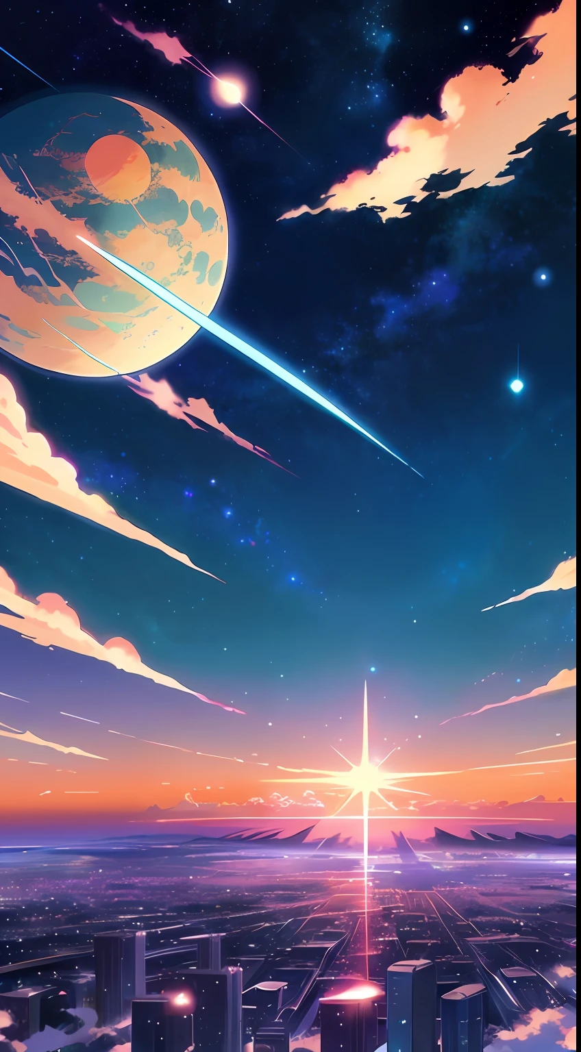 星と惑星のある美しい空のアニメ風のシーン, 宇宙の空. by makoto shinkai, アニメアート壁紙 4k, アニメアート壁紙 4k, アニメアート壁紙 8k, アニメ壁紙4k, アニメ壁紙 4k, 4Kアニメ壁紙, アニメスカイ, 素晴らしい壁紙, アニメの背景, 背景に天国の惑星, アニメの背景 art