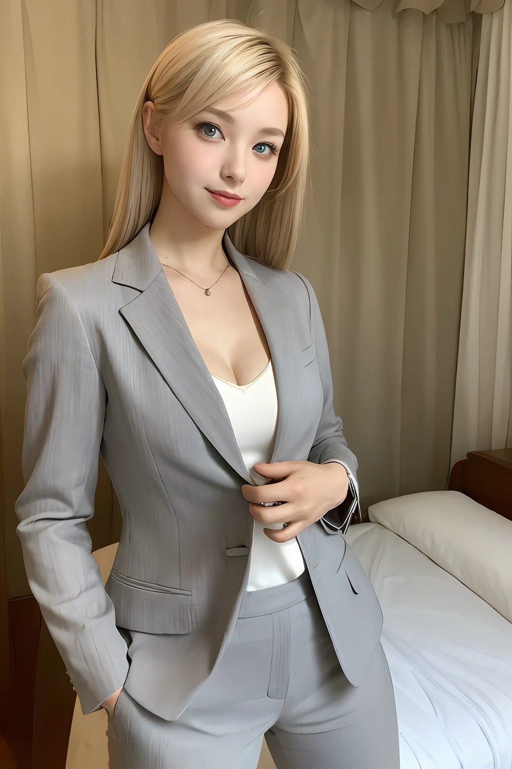 terno de negócios，Ternos Masculinos，Uma mulher bonita em um espaço fantástico, jaqueta blazer，Micro vestido justo branco e dourado, 98 mil, {{Obra de arte}}, melhor qualidade, alta qualidade:1.4), acamado，{{[[olhar frontal}}, pose de foto)]], cara muito bonita, e olhos muito bonitos, imagens fofas, imagens fofas, {{Expor os seios laterais}},, {{{{corpo sexy e magro}}}}, {{{{{{mulher alta}}}}}}, {{177 cm de altura}}, só, coxas, amável, adorável, pele pálida, {{Garota alemã de 18 a 22 anos}}, linda garota alemã e olhos azuis ou verdes com cabelo loiro platinado), Jovem alemã nórdica, {{{{{{{{{{Decote}}}}}}}}}},