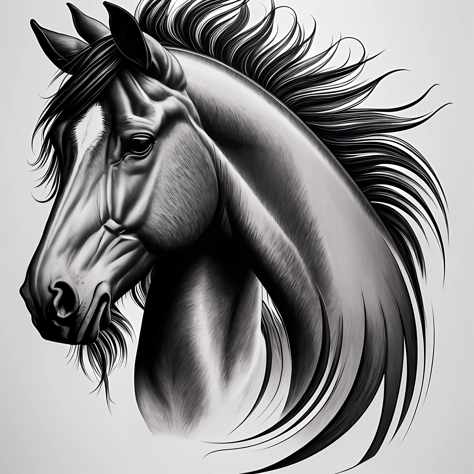 Drawing of a horse with a long mane and a black mane - SeaArt AI