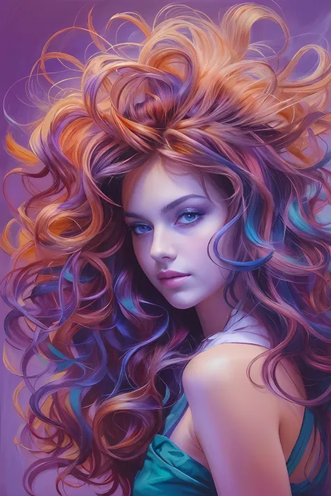 chica hermosa y colorida: a 28-year-old giru, cabello desordenado, painting oil painting, bonita cara perfecta con piel suave ca...