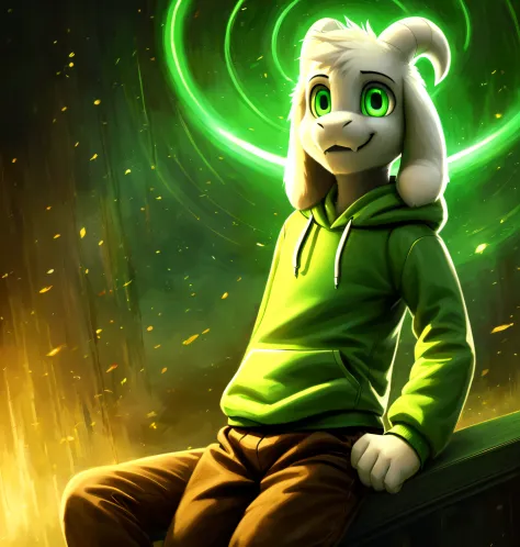 1boy,(( )), green t-shirt, pants, solo,, teen, sit, backlit, horns, artistic composition, a steampunk halo, dramatic, dynamic po...