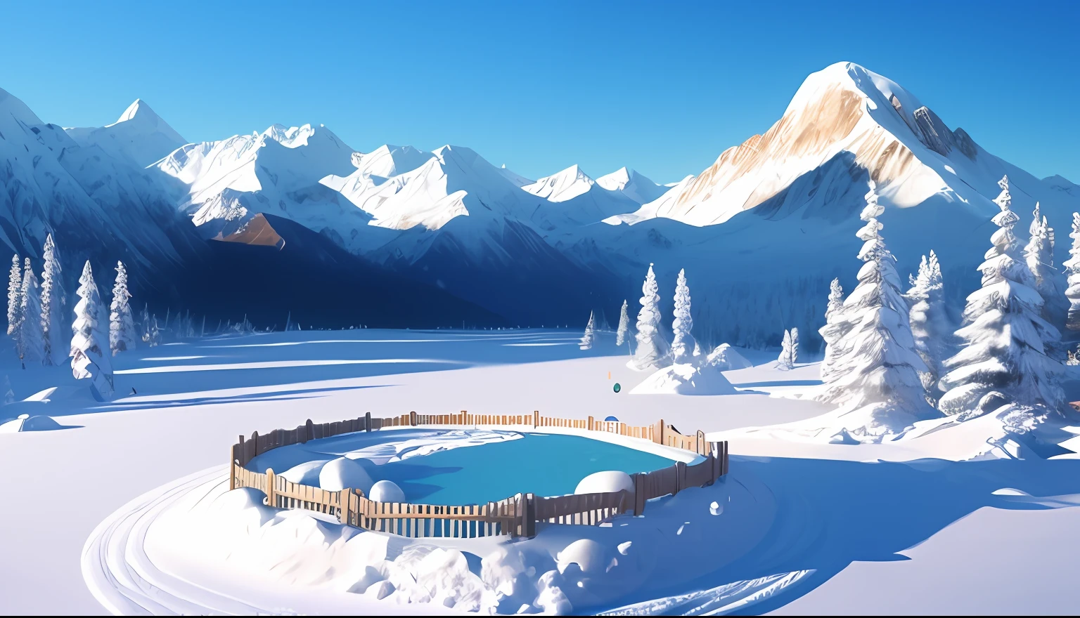 circular base,Sandbox,snow mountains,Ice and snow,