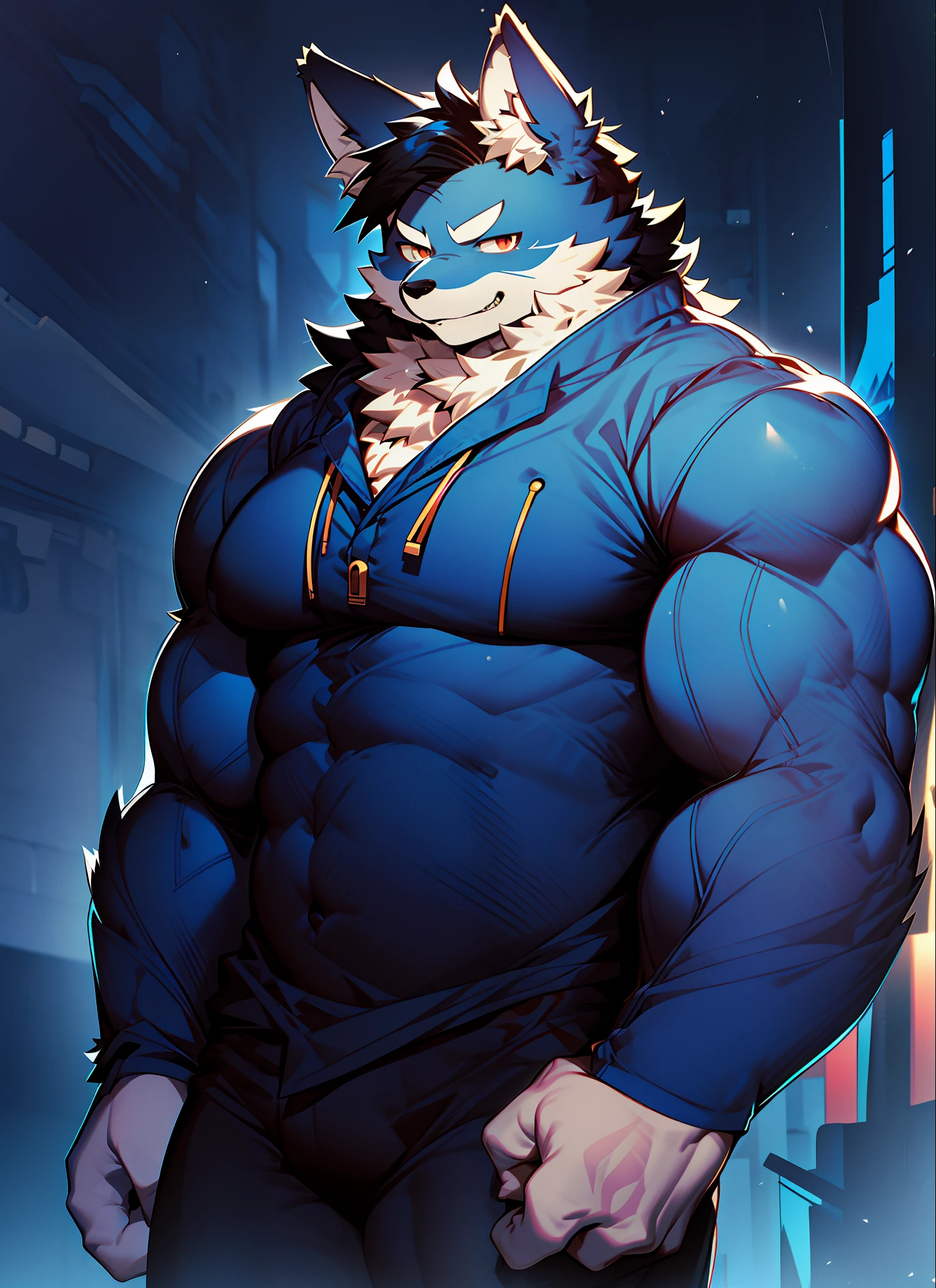 coyote，Furry，Blue pattern，Black hair，musculature，nakeness，muscle men