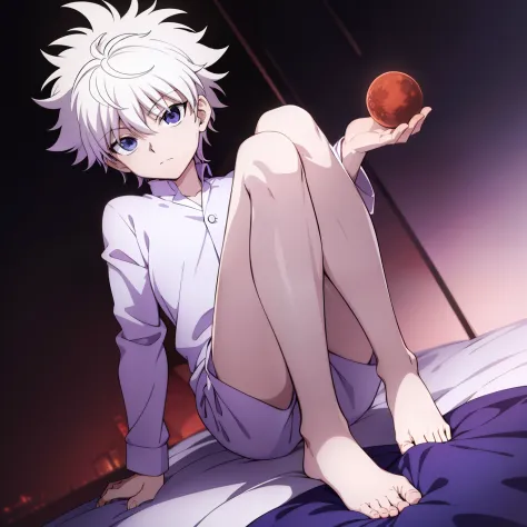 masterpiece, best quality, high quality, 1boy, solo, male focus, looking at viewer, full body, killua_zoldyck, background blood ...