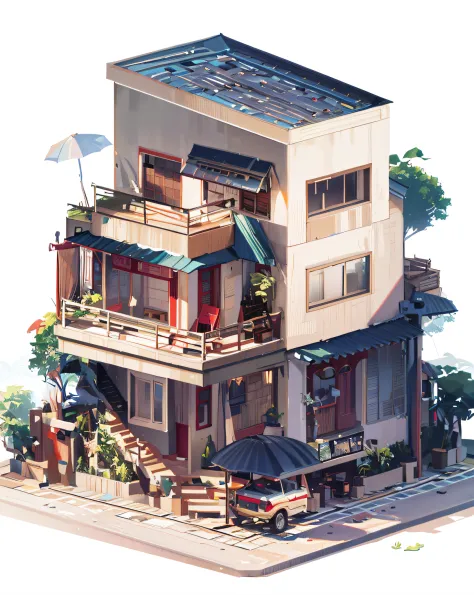 3d rendering of house in the style of hong ko house, in the style of animated gifs, traditional vietnamese, tinycore, anime aesthetic, sharp/prickly, beige, tachisme
