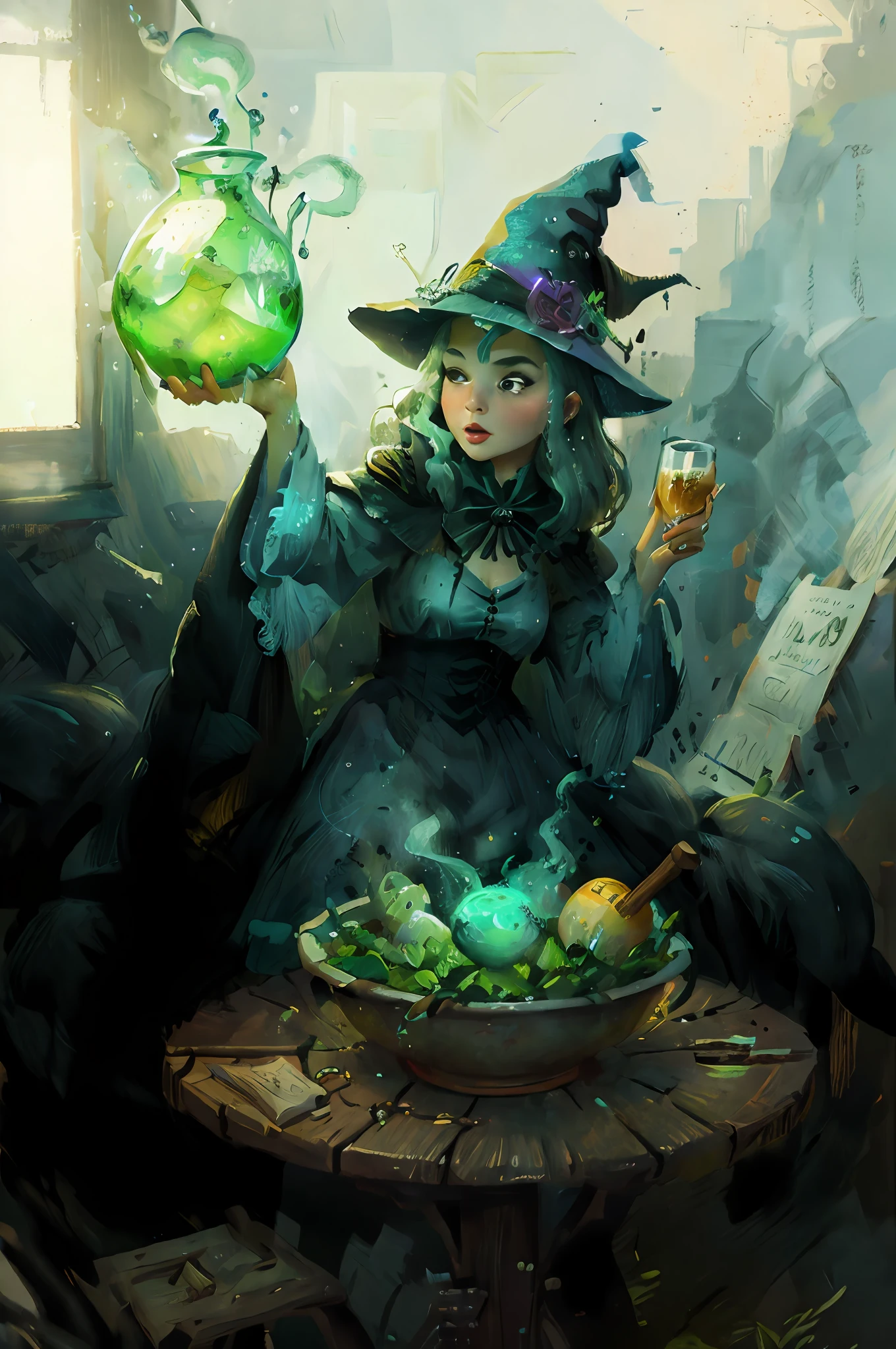 witch, glowing potion