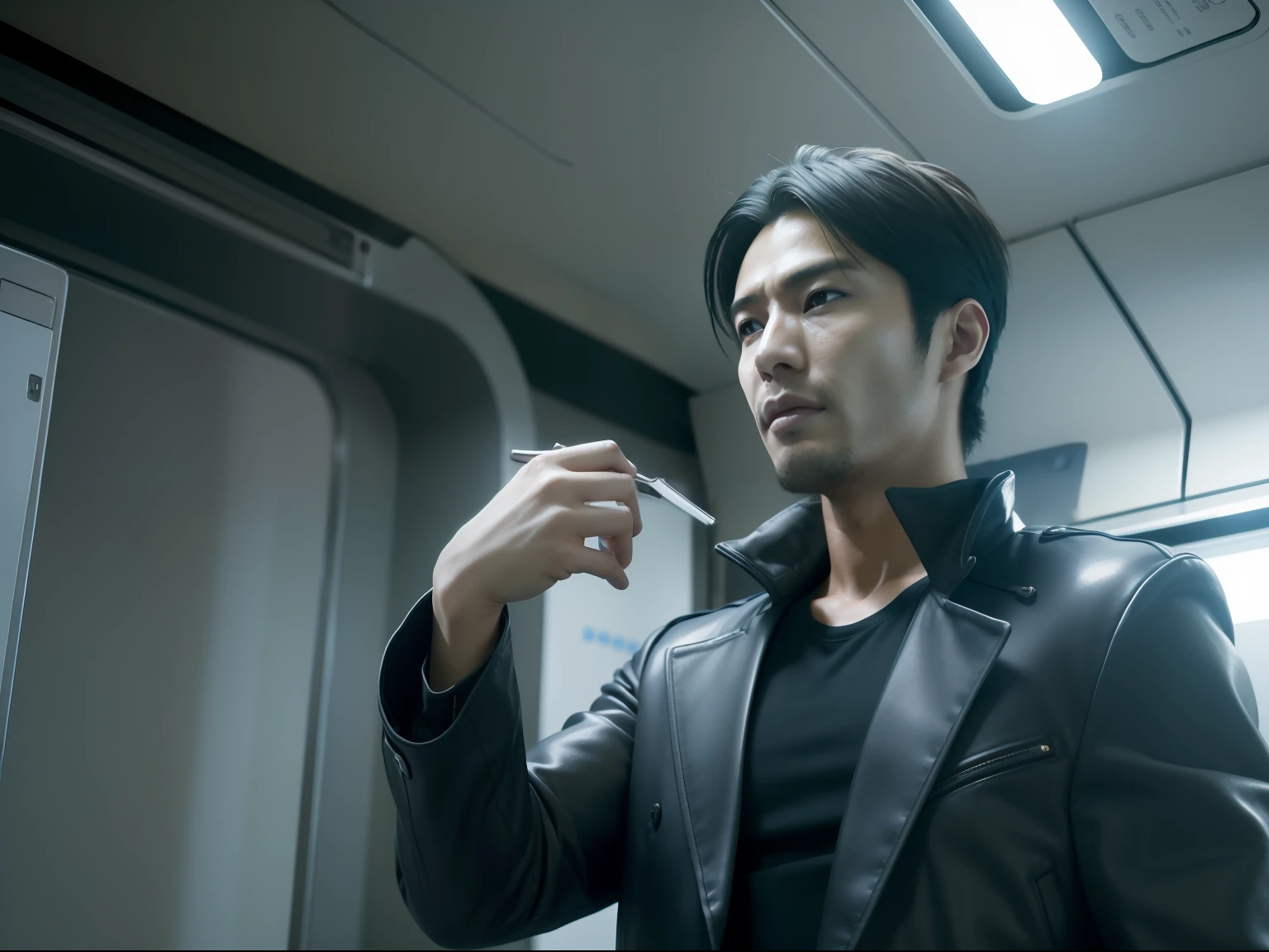 realisticlying, best qualtiy, tmasterpiece, Naoya Kuroshima, Glamorous hairdresser，In the absence of food，End the train in a devastated futuristic world，He found himself struggling to survive in extreme conditions，Water or communication。