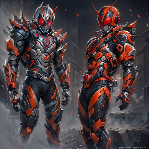 Red Kamen Rider, Armadura prateada, roupa cinzenta e preta, Red TechSuit, agente secreto, Robot, solo