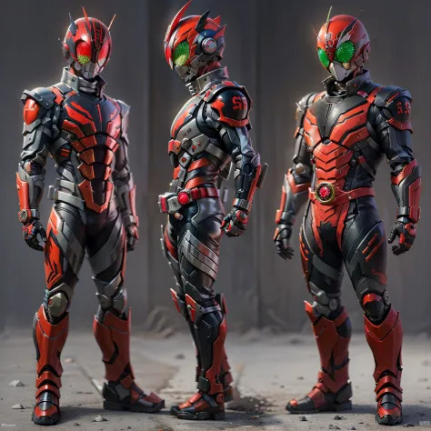 Red Kamen Rider, Armadura prateada, roupa cinzenta e preta, Red TechSuit, agente secreto, Robot, solo