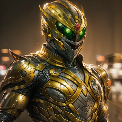 Golden Kamen Rider, Armadura prateada, roupa cinzenta e preta, golden TechSuit, agente secreto, Roboto