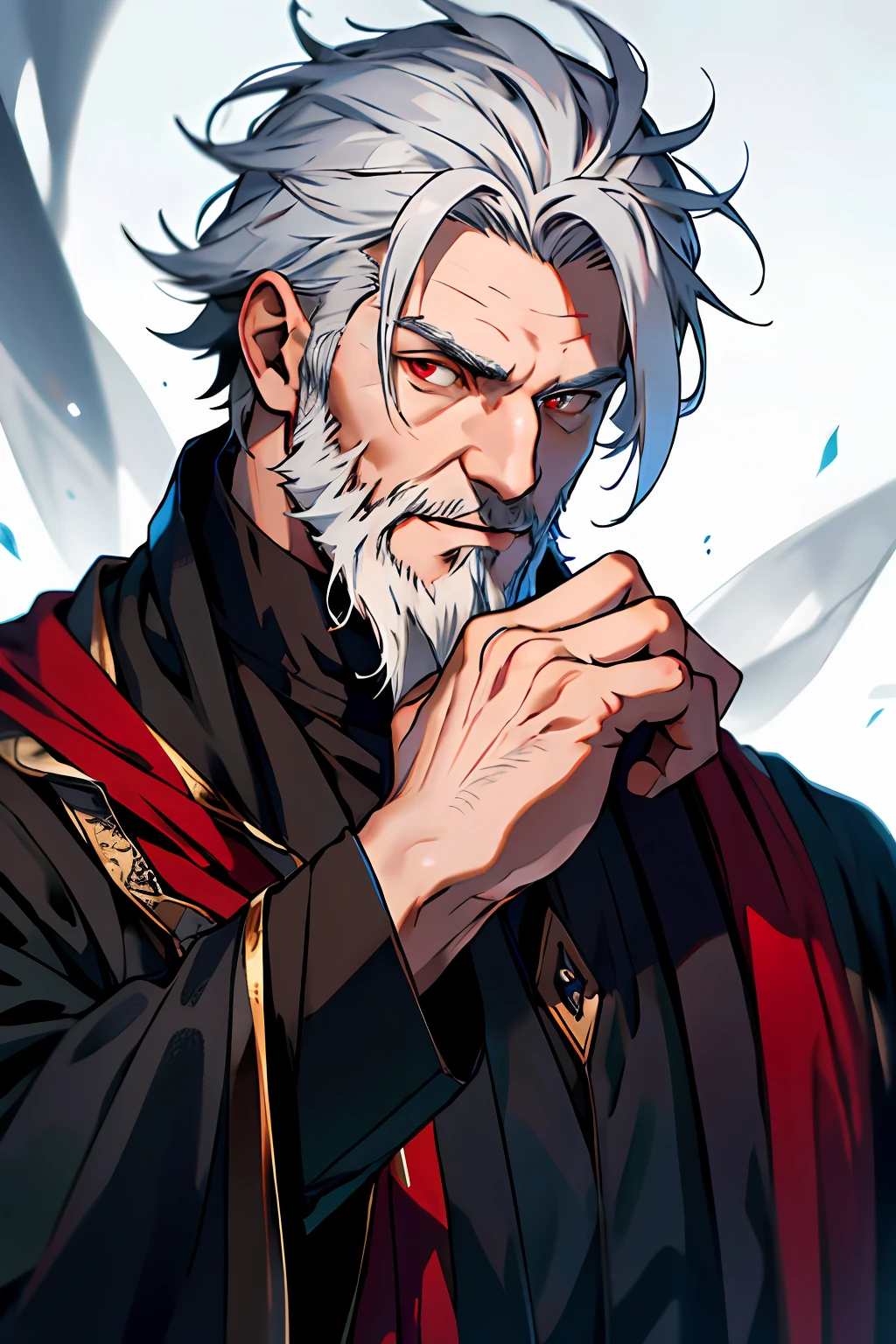 1 boy, red eyes, detailed eyes, gray hair, mage - SeaArt AI