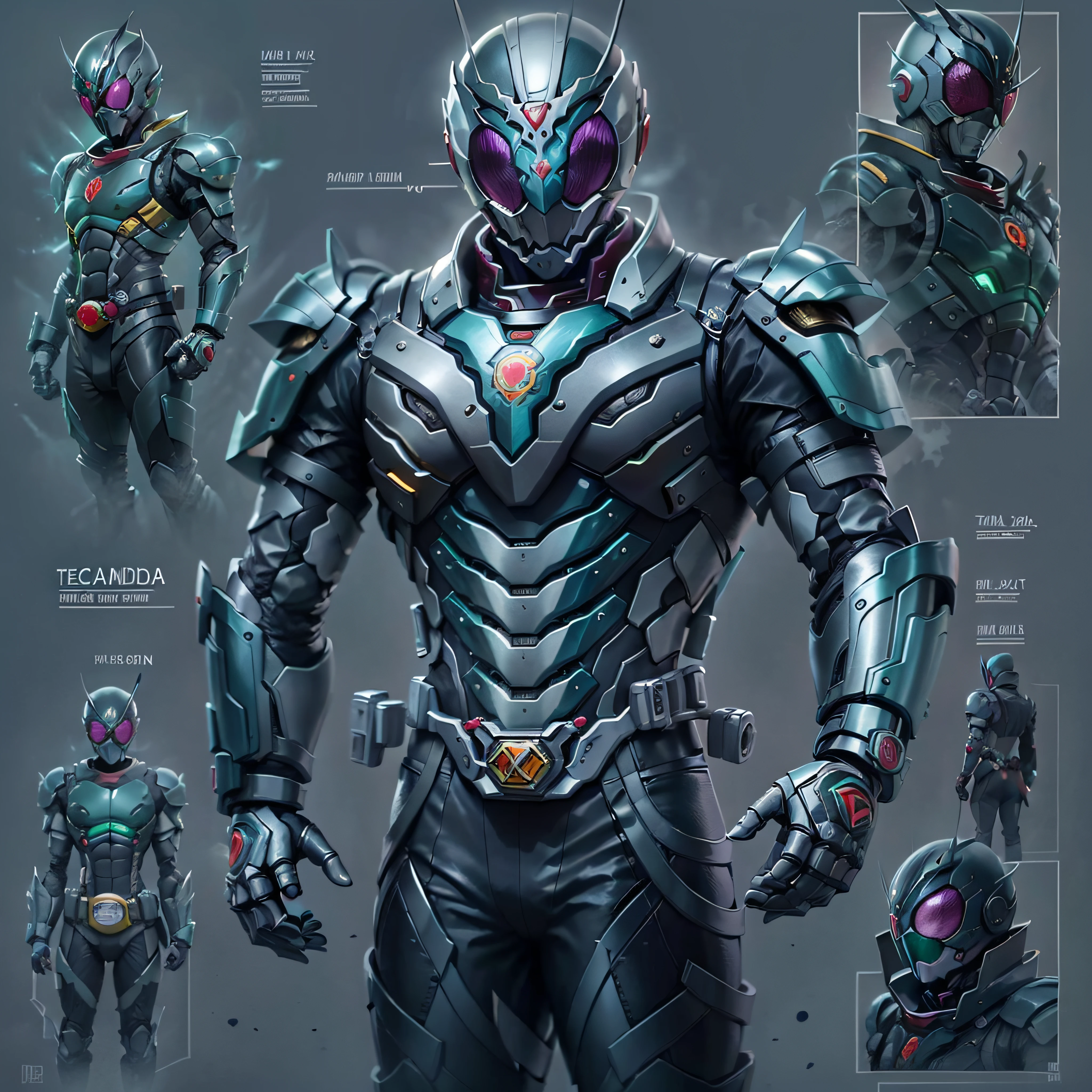 Purple Kamen Rider, silver armor, gray and black clothes, purple TechSuit, agente secreto, Robot