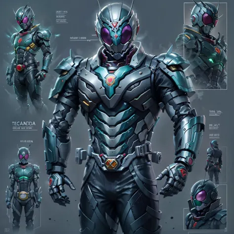 Purple Kamen Rider, Armadura prateada, roupa cinzenta e preta, purple TechSuit, agente secreto, Roboto