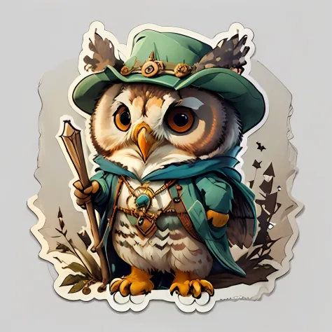 cute cartoon sticker of an owl dressed as a wizrd