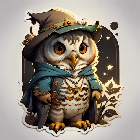 cute cartoon sticker of an owl dressed as a wizrd