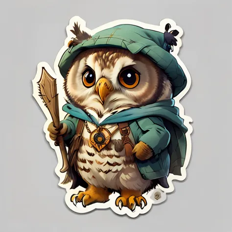 cute cartoon sticker of an owl dressed as a wizrd