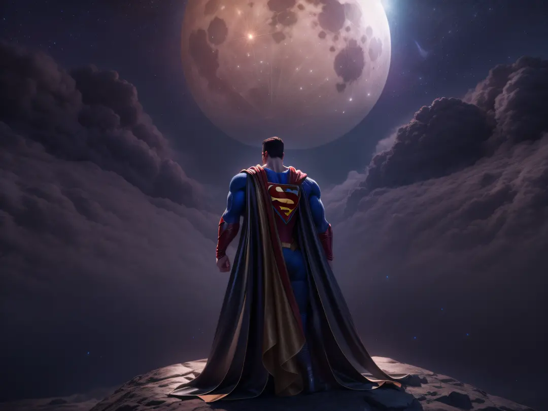 Close a powerful threat, Superman's imposing appearance, menacing stare, ricamente detalhado, Hiper realista, 3D-rendering, obra...