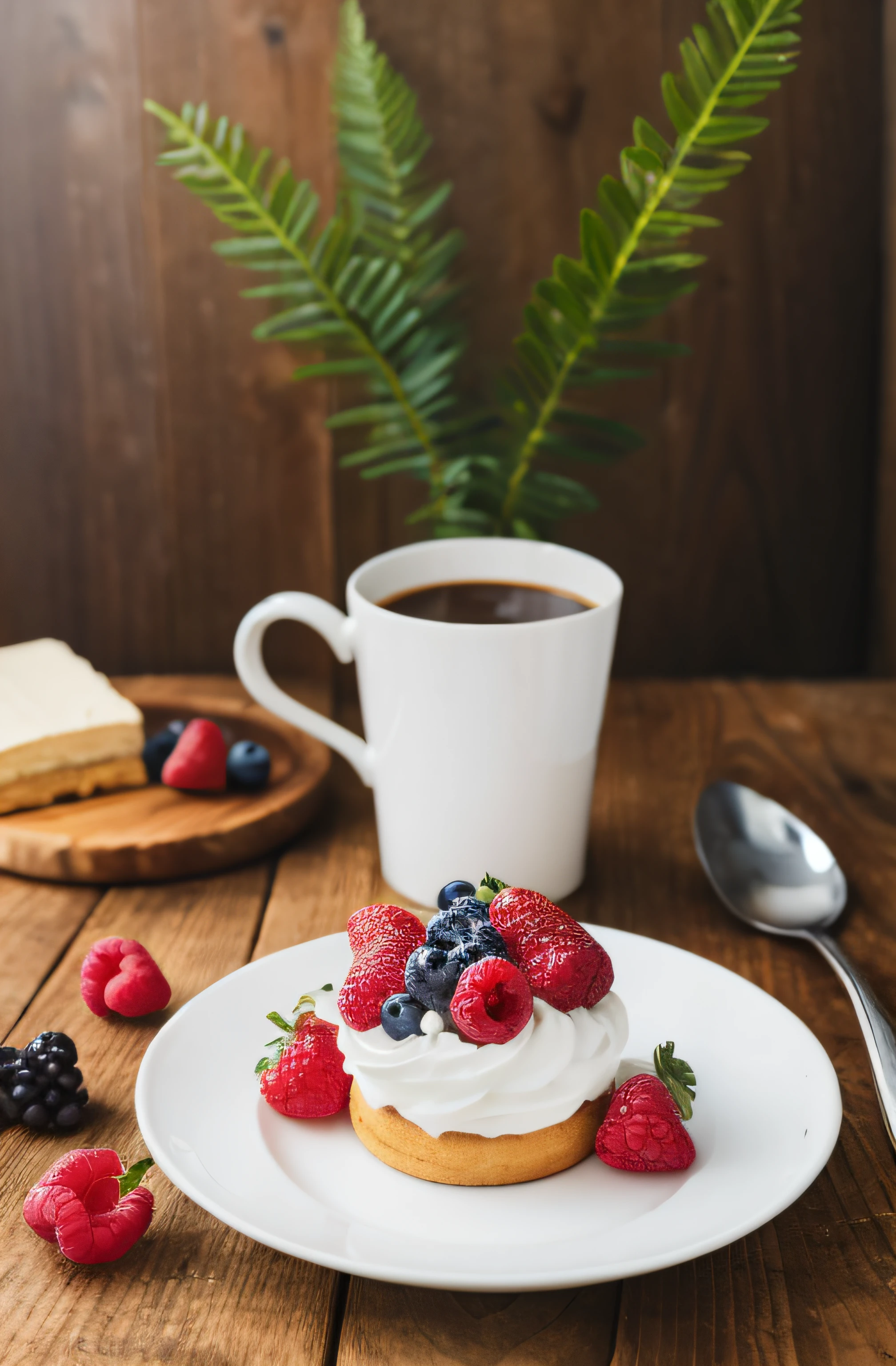 (Obra maestra,mejor calidad,alta resolución,ultra_detallado:1.2),
Fondo blanco, naturaleza muerta, flores,Regla de los tercios,
café,postre,crema,bayas,Paño