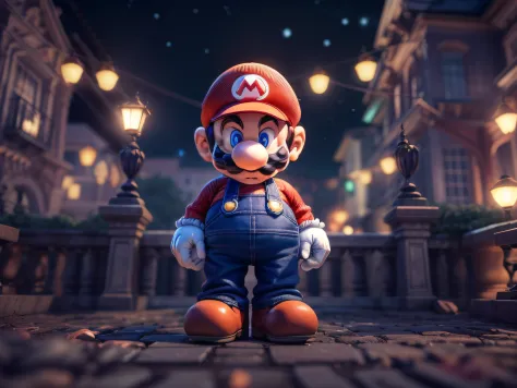 The imposing appearance of Super Mario Bros., menacing stare, ricamente detalhado, Hiper realista, 3D-rendering, obra-prima, NVI...