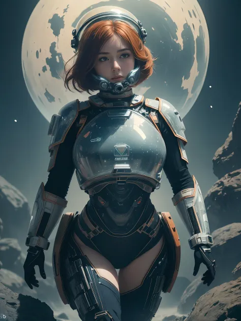 best quality, particle effect, raytracing, scening lighting, perfect lighting, masterpiece ,(female space soldier, wearing orang...