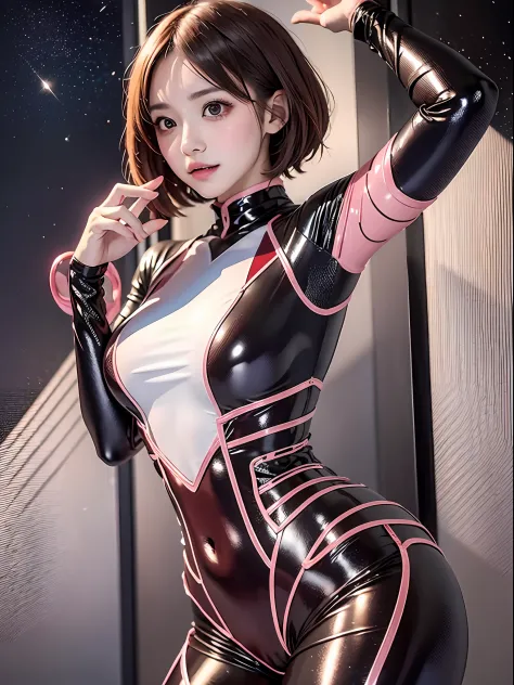 professional photo of hmochako, blush stickers, short hair, medium breasts, superhero, bodysuit,
detailed skin, detailed eyes, v...