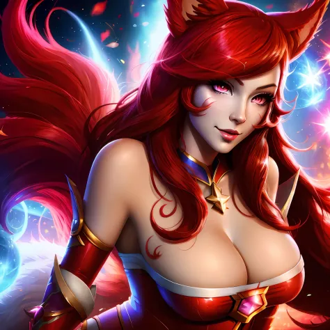 Ahri from league of legends, sexy, close up, redhead,