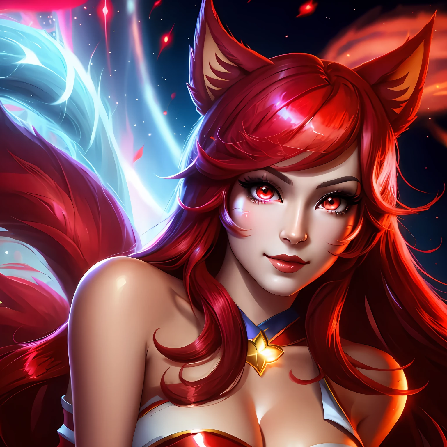 Ahri, Close-up, sexy, red, shine,