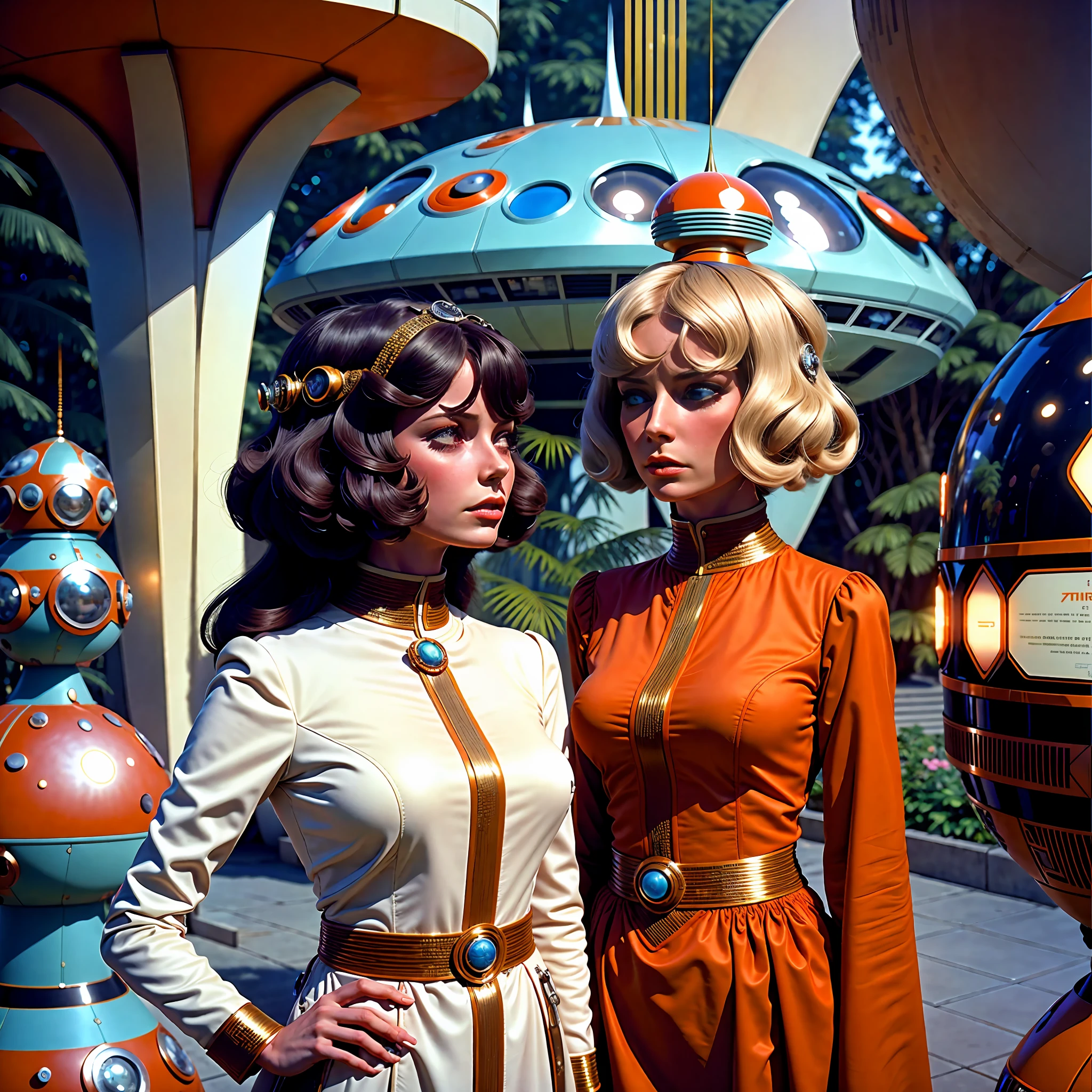 4k image from a 1970s science fiction film, imagem real, Estilo Stanley Kubrick, pastels colors, people wearing retro-futuristic fashion clothes and futuristic technological ornaments and devices in the cafeteria, luz natural, cinemactic, Psicodelia, futurista estranho, retro-futurista, photo-realistic, olhos reais, perfect hands, cabelo perfeito, ricos detalhes do rosto, hiper detalhado, hyper realistic, textura real da pele, texturas de tecido real, Sharp background details, sharp render, Sci-fi dos anos 1970, photo taken with an ARRI Alexa camera with panavision sphero 65 lens.