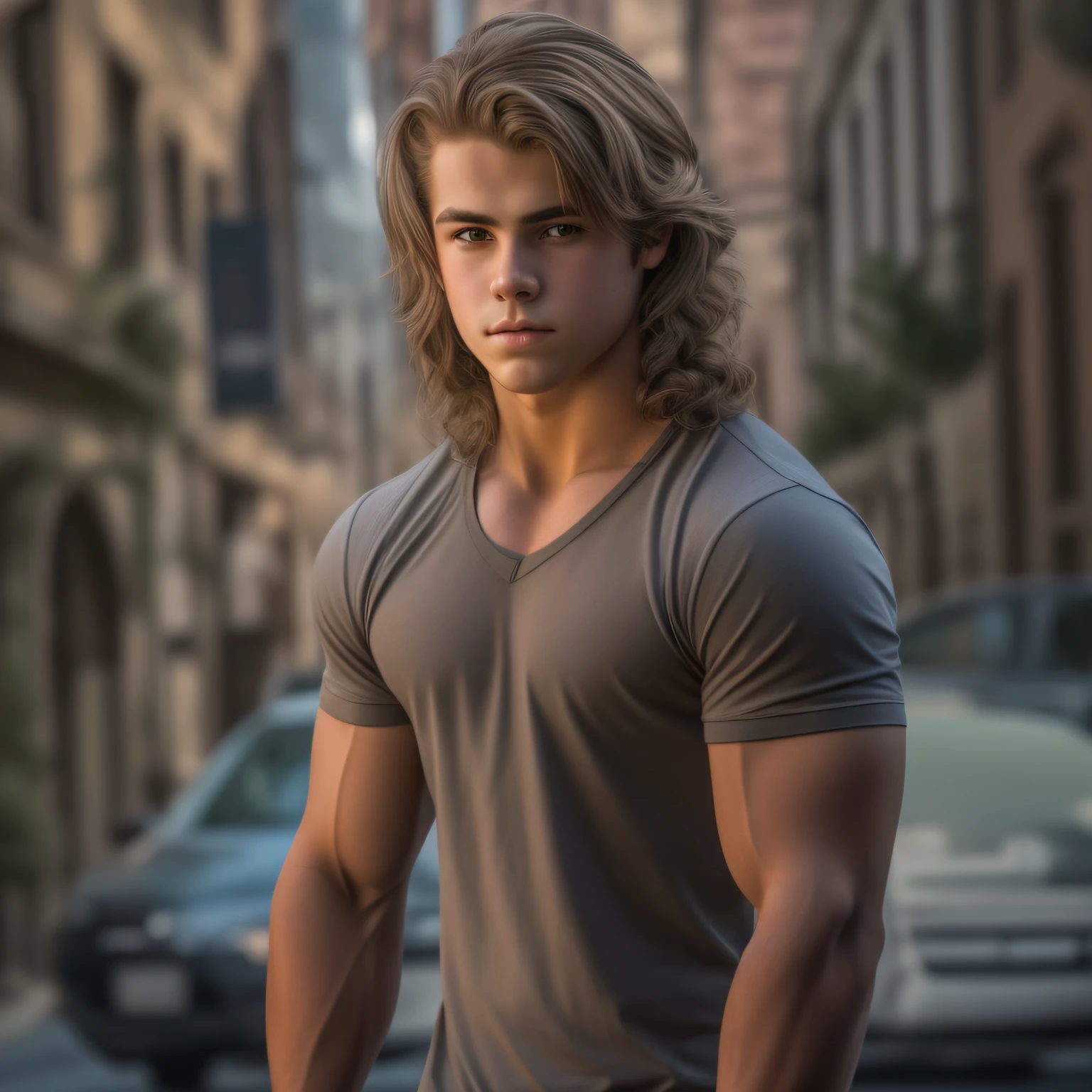 An 18-year-old boy jock bully, embodying the perfect fusion of Joey Lawrence and Cody Calafiore with long hair, exuding a smug and arrogant aura. Enhanced with HDR technology, this image depicts a true masterpiece, 4K resolution, in the style of Ken Haak