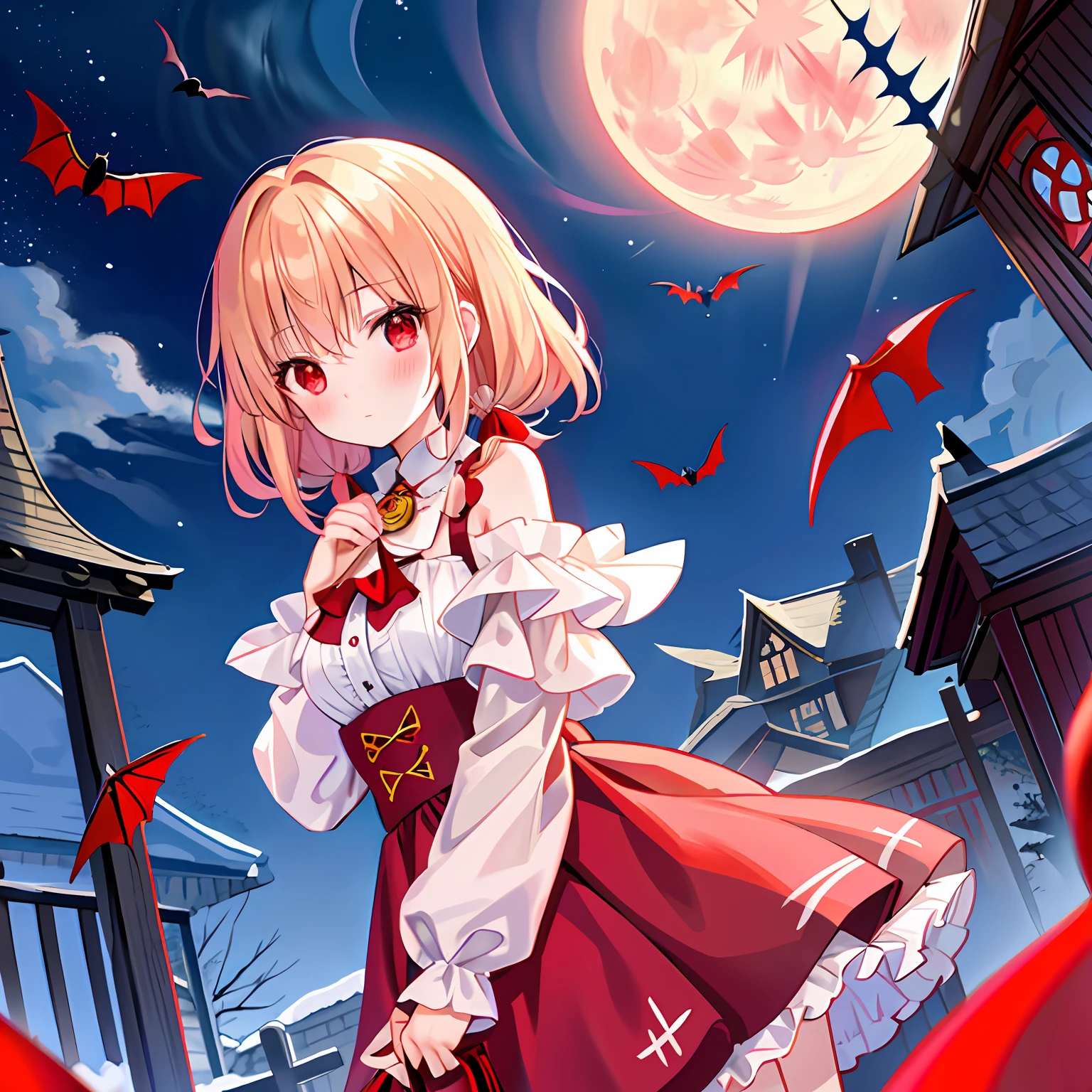 red blush、blonde hair、poneyTail、red eyeeautiful girl alone、animesque、独奏