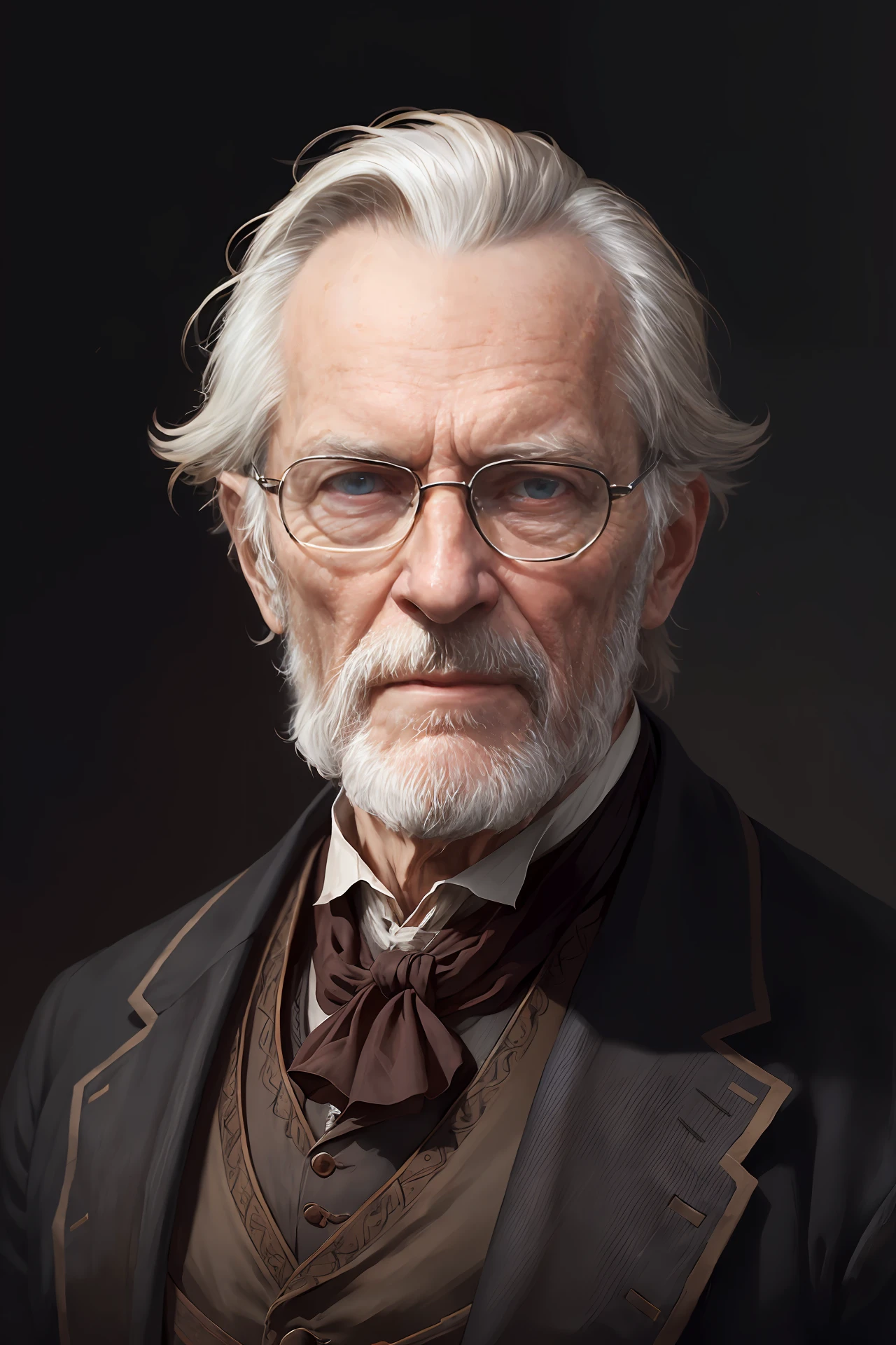 un retrato de un viejo profesor en el siglo XIX, Hermosa pintura con cara muy detallada por Greg Rutkowski y Magali Villanueve