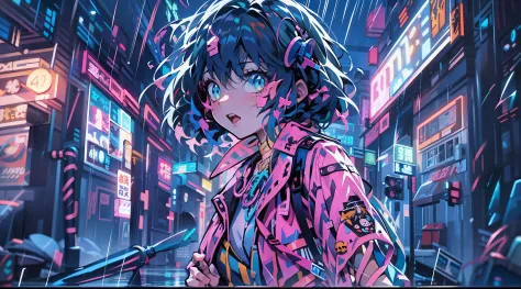 anime girl walking down street in rain at night,, in the art style of 8 0 s anime, the anime girl is running, ' ramona flowers '...