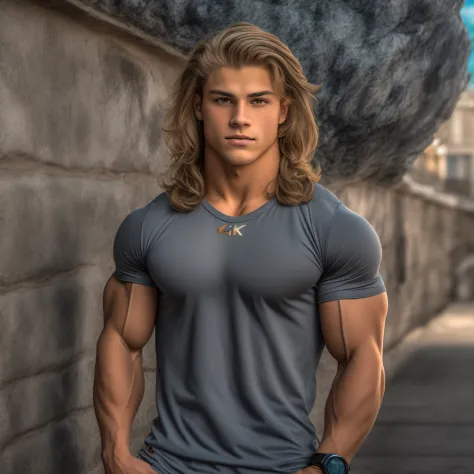 Super buff and cool 18 year old boy physique competitor, embodying the perfect fusion of Joey Lawrence and Cody Calafiore and Do...