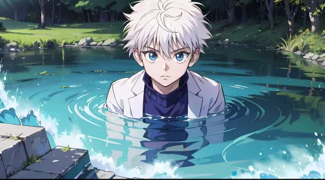 Anime character with blue eyes in water, wallpaper anime blue water, Anime Art Wallpaper 8K, Melhor Anime 4K Konachan Wallpaper,...