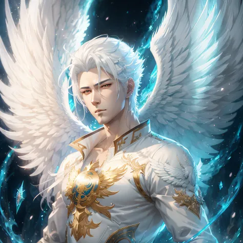 anime - style image of a male angel with white hair and white wings, a character portrait by Yang J, Artstation contest winner, ...