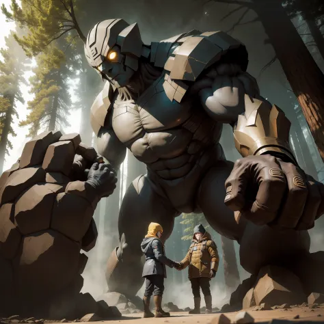 1 golem de metal grande forte ((shaking hands)) || toguro 1 ent of giant tree com a ((tight hand)) em yellowstone park