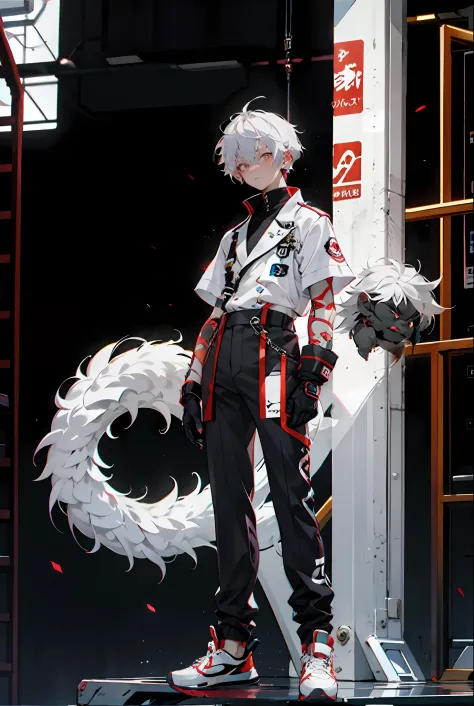 1boy, black boy, white hair, full body, standing