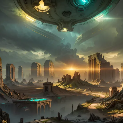 Create a stunning 9:16 visual composition that highlights the unique characteristics of an alien deserted homeworld. Use high-qu...