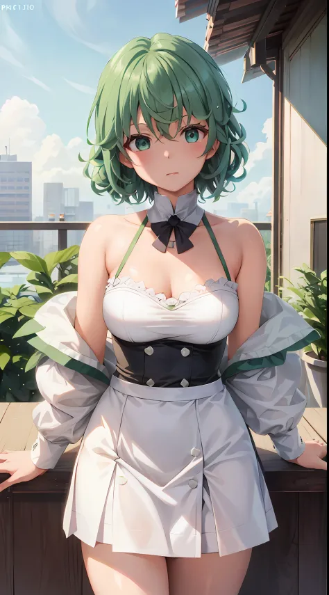 anime girl posing for photo in short skirt and white top, mikudayo, tatsumaki, 《one-punch man》in the tatsumaki, maid outfit, guw...