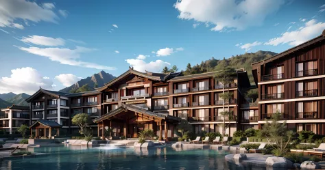 lijiang，4 star hotel，（tmasterpiece，asian perspective，ssee-through，three layers，open balcony，open space，lots of balconies，lots of...