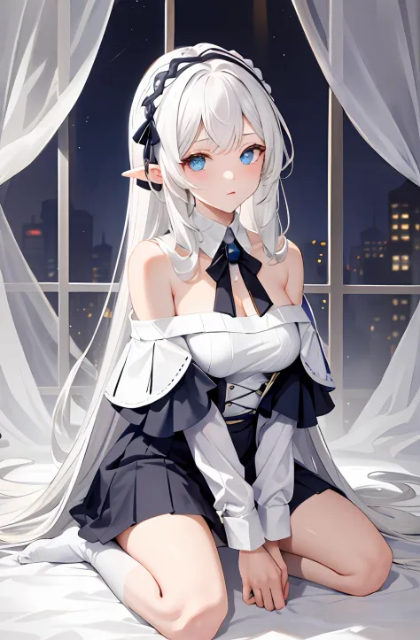 tmasterpiece，Top image quality，Extremely quality，Lazy wind，wide blue eyes，White hair，Dull hair，Beast-eared maiden，White tones，si...