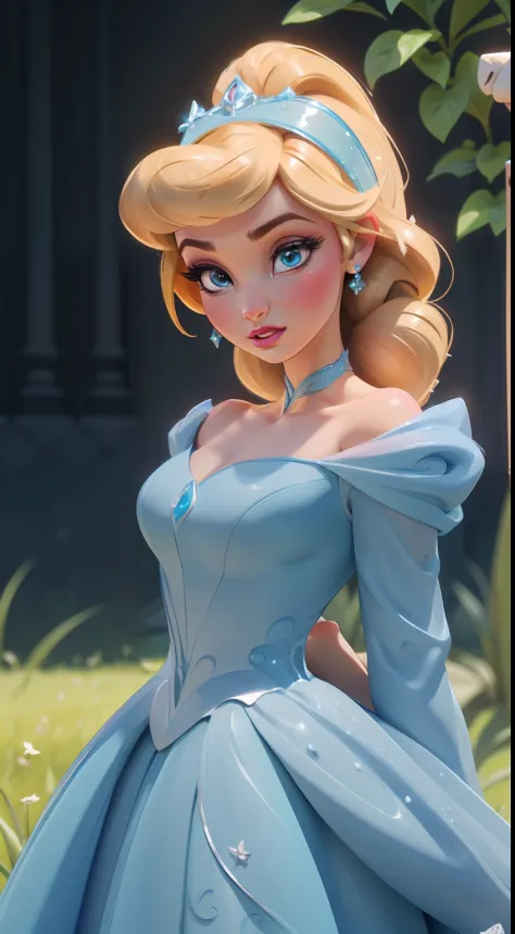 Elsa-Cinderella Fusion, Mesclando modelos, melting, Roupas da Cinderella, 1girl, Beautiful, character, Woman, female, (master part:1.2), (melhor qualidade:1.2), (sozinho:1.2), ((pose de luta)), ((campo de batalha)), cinemactic, olhos perfeitos, pele perfei...